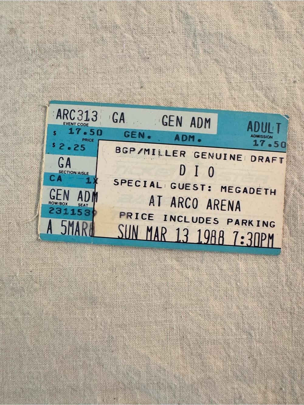 Vintage 1988 Dio Megadeth Concert Memorabilia Arco Arena Sacramento